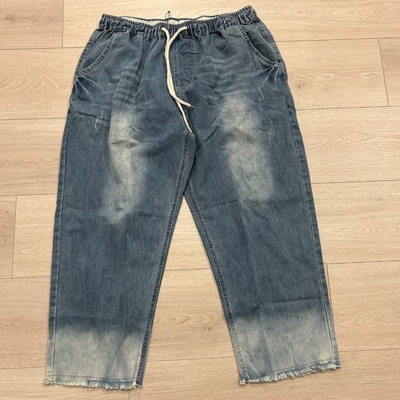 FT Cayanz Pants - FT Cayanz Women's Elastic Waist Cropped Baggy Jeans Plus Size XXL